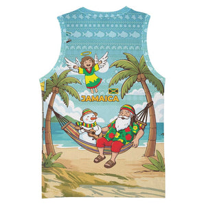 Jamaica Christmas Basketball Jersey Rasta Santa Snowman Hammock Angel Palm Trees and Tropical Beach TS04