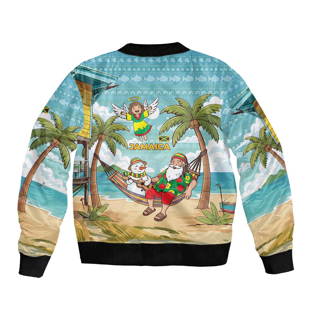 Jamaica Christmas Bomber Jacket Rasta Santa Snowman Hammock Angel Palm Trees and Tropical Beach - African Pride