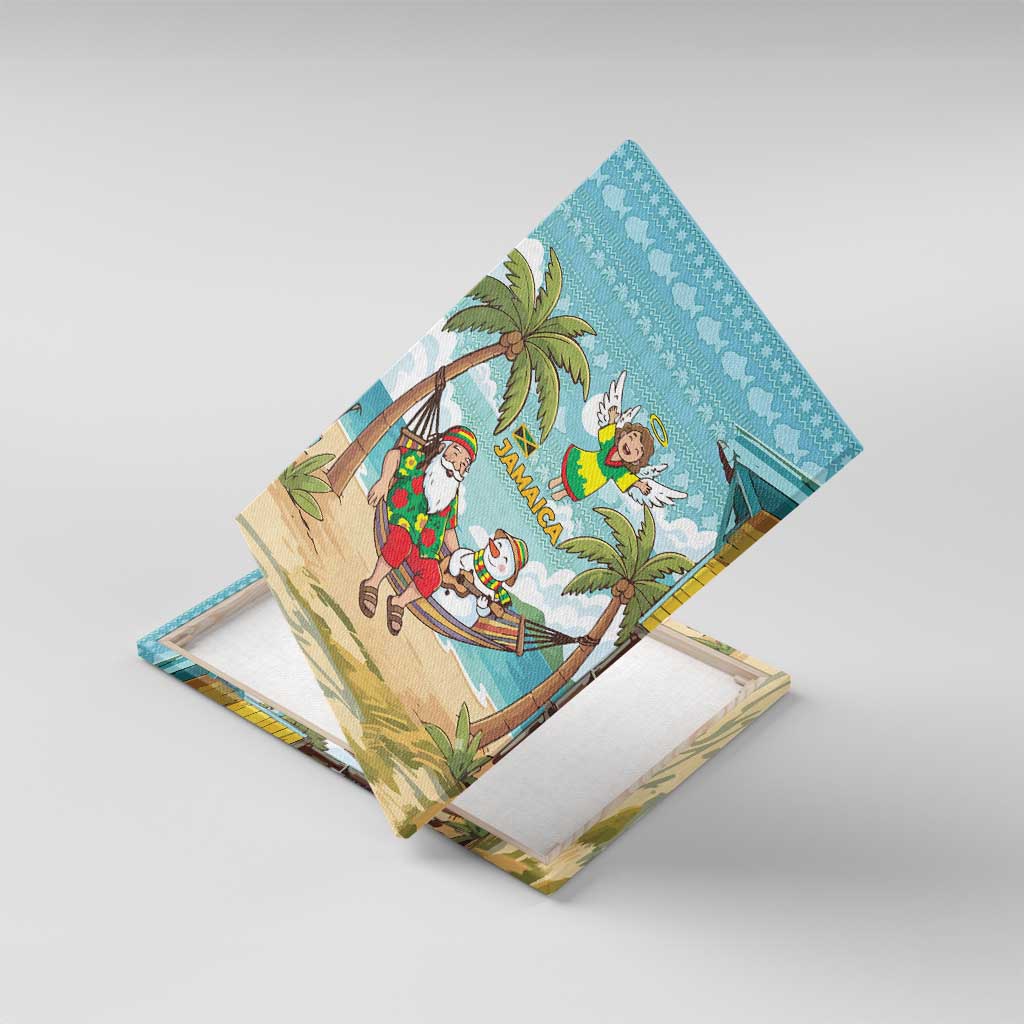 Jamaica Christmas Canvas Wall Art Rasta Santa Snowman Hammock Angel Palm Trees and Tropical Beach - African Pride