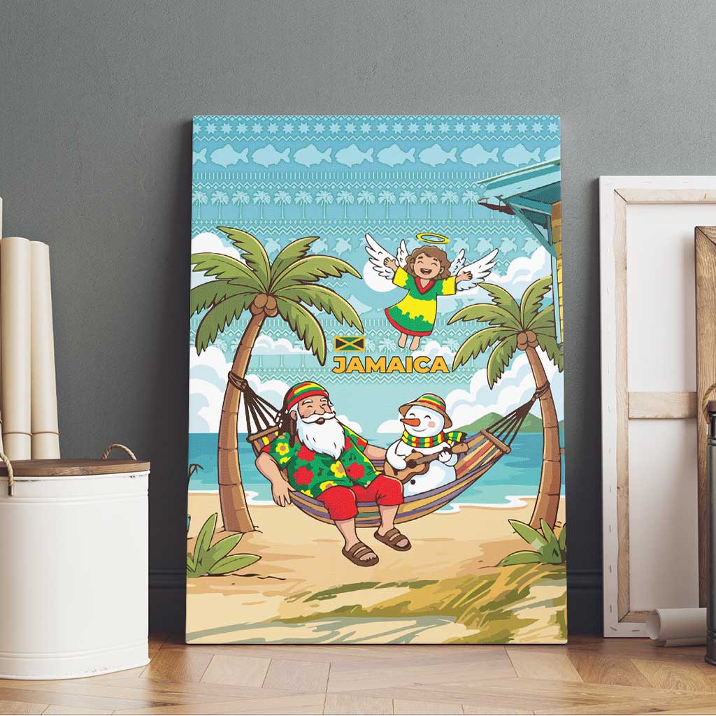 Jamaica Christmas Canvas Wall Art Rasta Santa Snowman Hammock Angel Palm Trees and Tropical Beach - African Pride