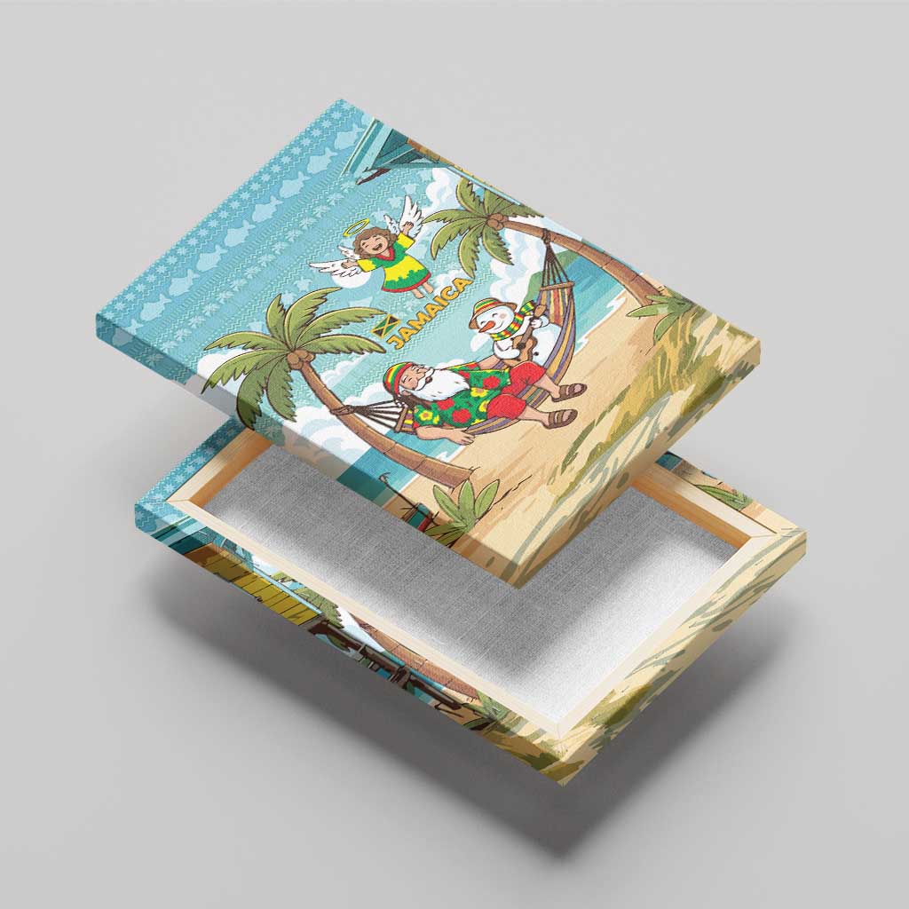 Jamaica Christmas Canvas Wall Art Rasta Santa Snowman Hammock Angel Palm Trees and Tropical Beach - African Pride