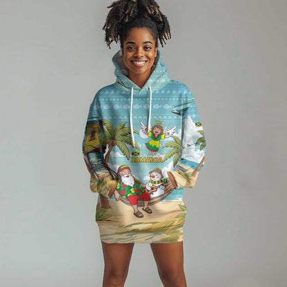 Jamaica Christmas Hoodie Dress Rasta Santa Snowman Hammock Angel Palm Trees and Tropical Beach - African Pride