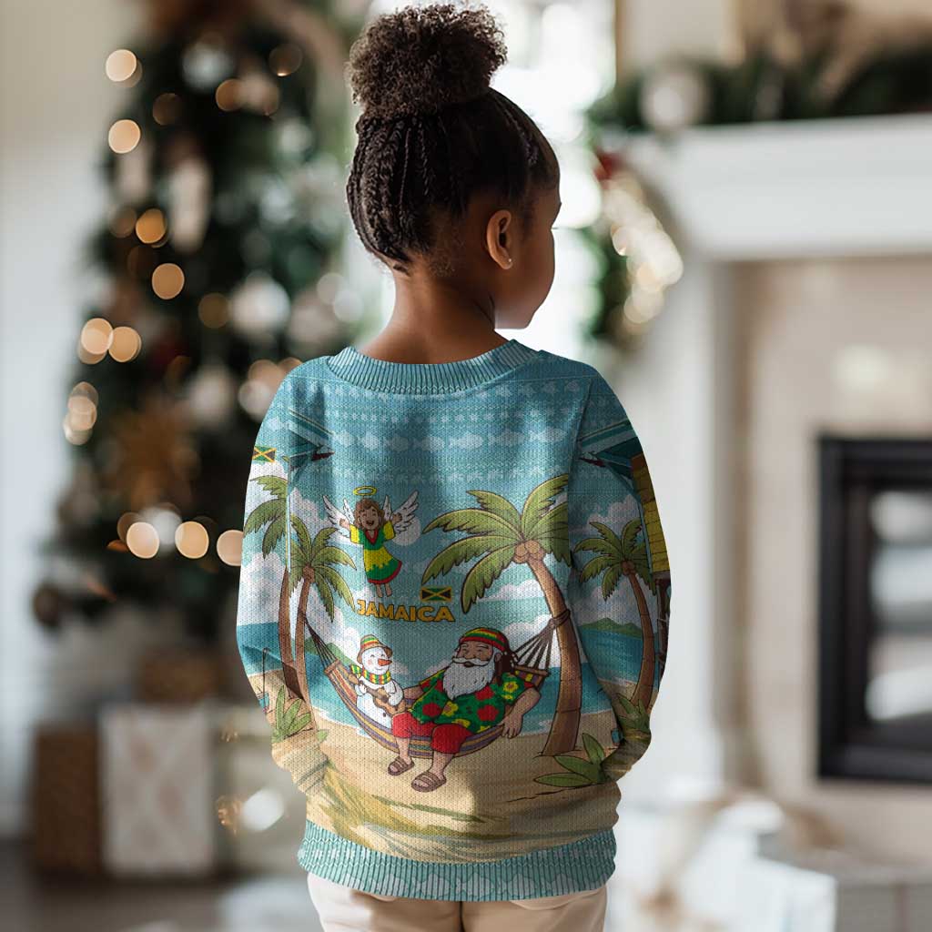 Jamaica Christmas Kid Ugly Christmas Sweater Rasta Santa Snowman Hammock Angel Palm Trees and Tropical Beach - African Pride
