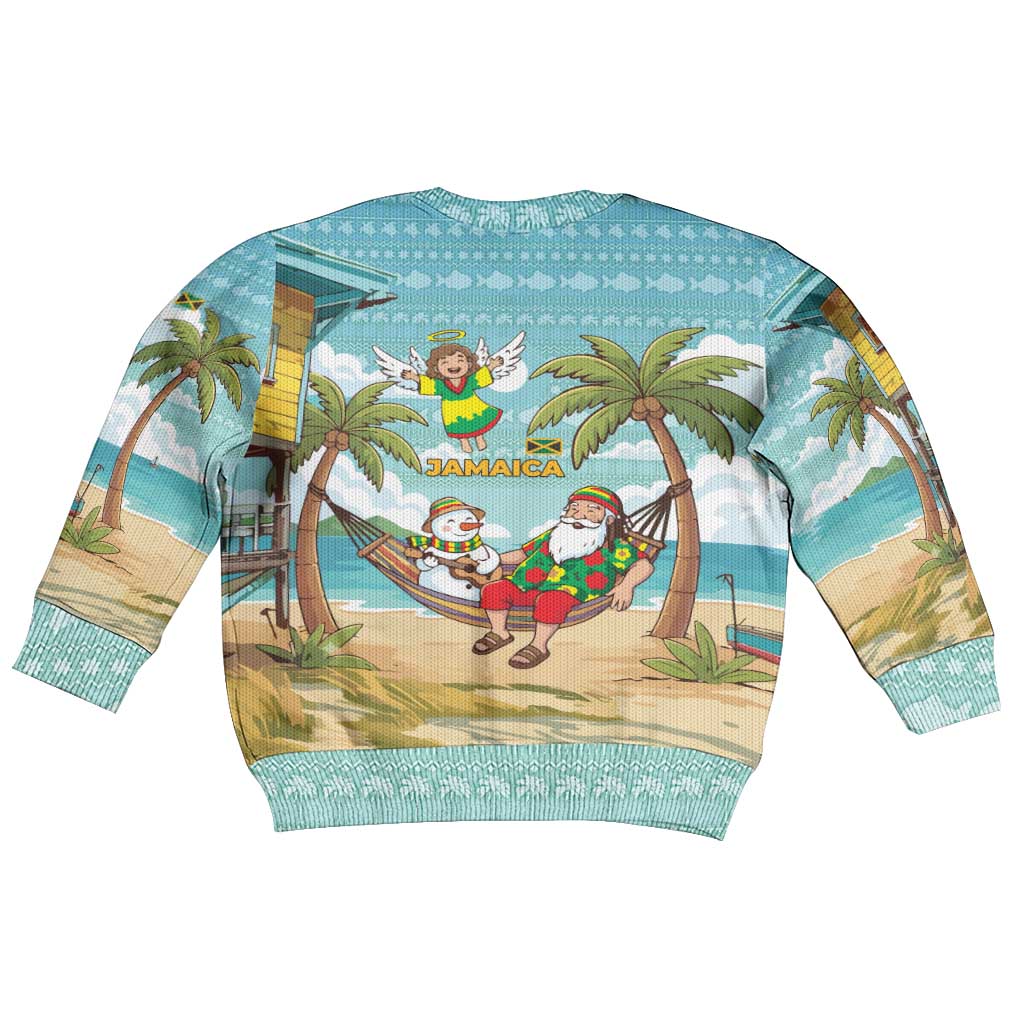 Jamaica Christmas Kid Ugly Christmas Sweater Rasta Santa Snowman Hammock Angel Palm Trees and Tropical Beach - African Pride