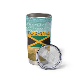 Jamaica Christmas Tumbler Cup Rasta Santa Snowman Hammock Angel Palm Trees and Tropical Beach - African Pride