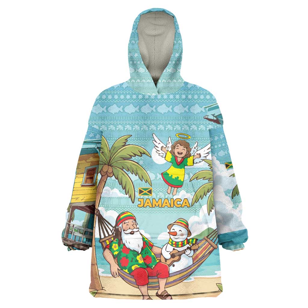 Jamaica Christmas Wearable Blanket Hoodie Rasta Santa Snowman Hammock Angel Palm Trees and Tropical Beach - African Pride