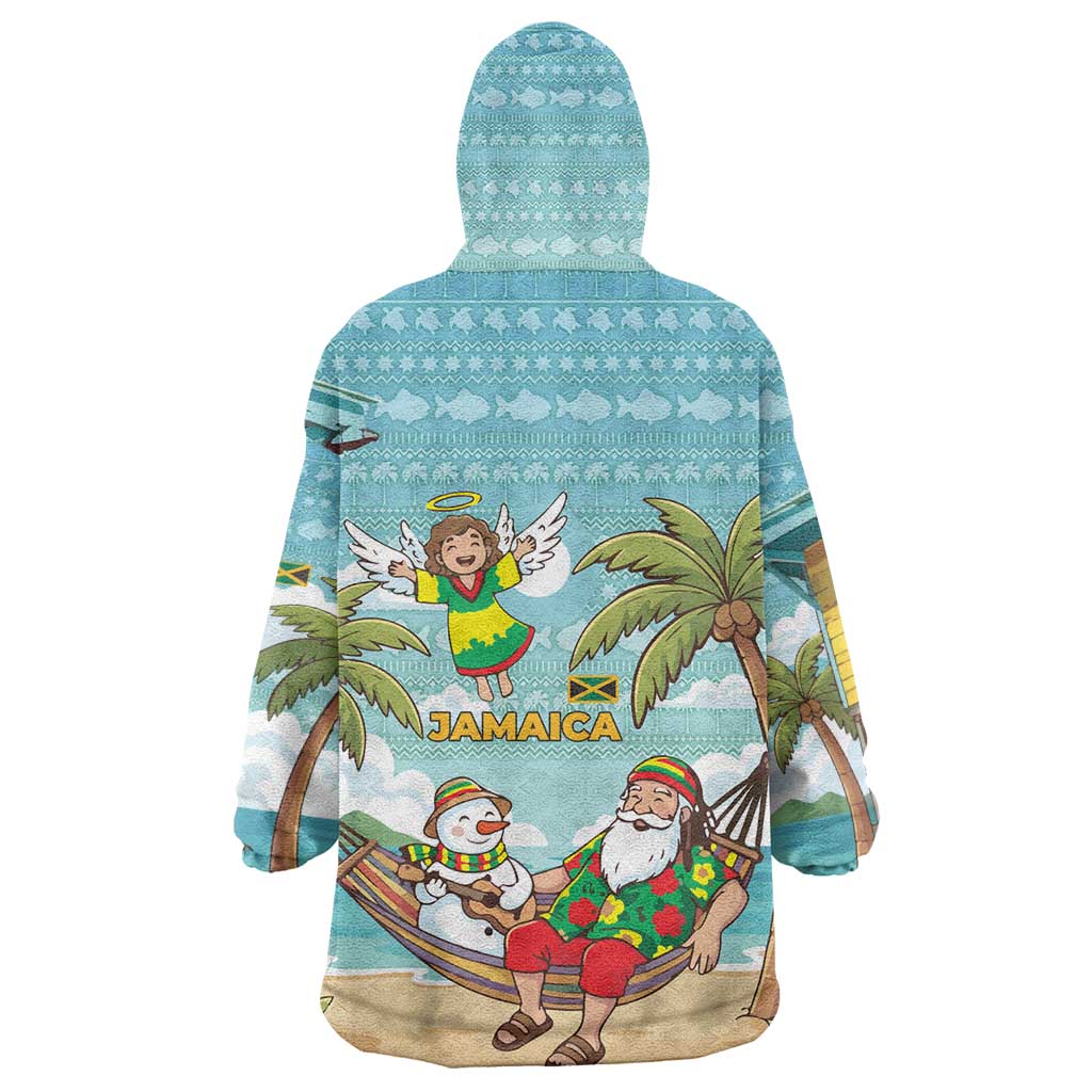 Jamaica Christmas Wearable Blanket Hoodie Rasta Santa Snowman Hammock Angel Palm Trees and Tropical Beach - African Pride