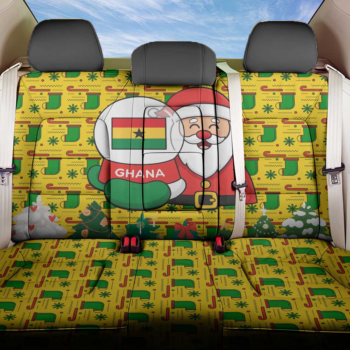 Ghana Christmas Back Car Seat Cover Santa Ornament National Coat of Arms and Festive - African Pride