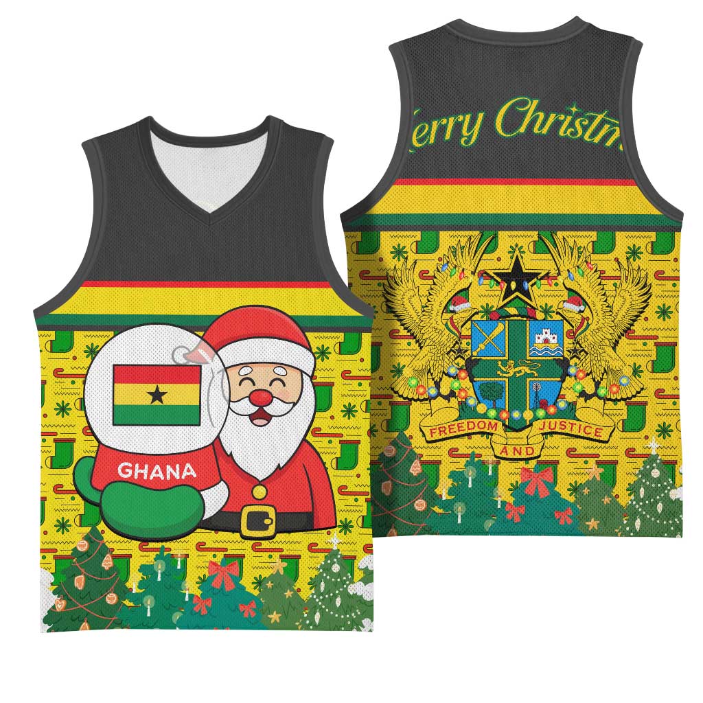 Ghana Christmas Basketball Jersey Santa Ornament National Coat of Arms and Festive TS04