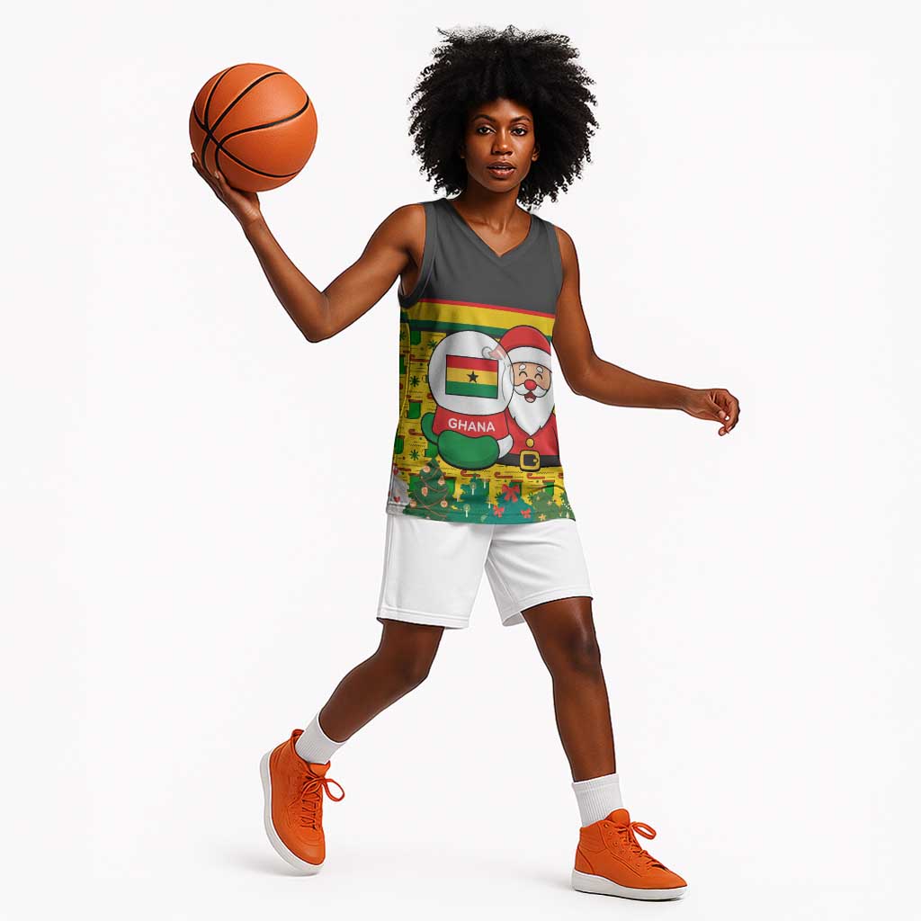 Ghana Christmas Basketball Jersey Santa Ornament National Coat of Arms and Festive TS04