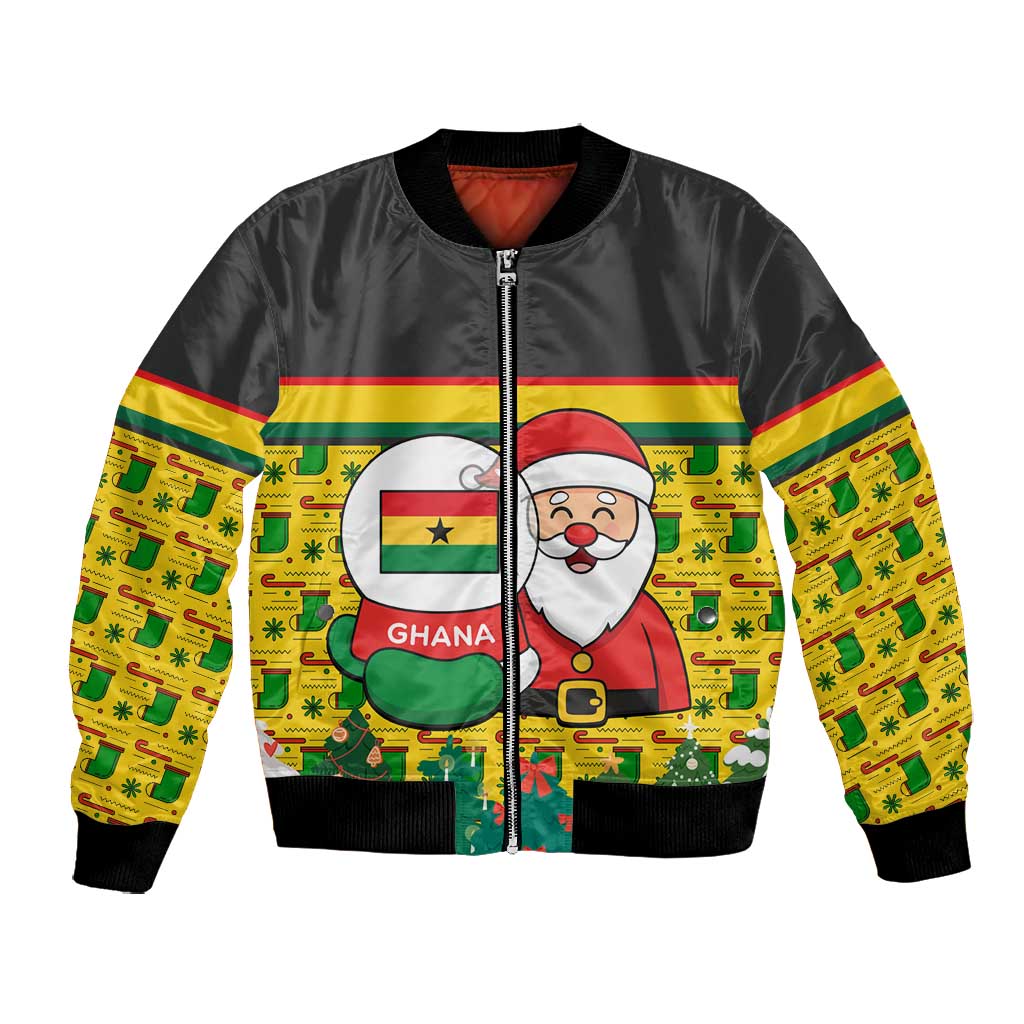Ghana Christmas Bomber Jacket Santa Ornament National Coat of Arms and Festive - African Pride