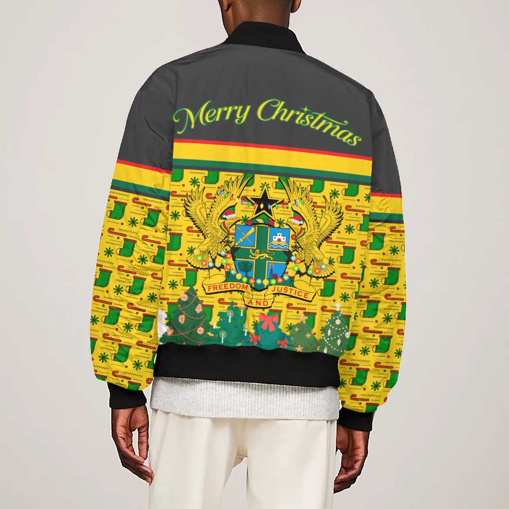 Ghana Christmas Bomber Jacket Santa Ornament National Coat of Arms and Festive - African Pride