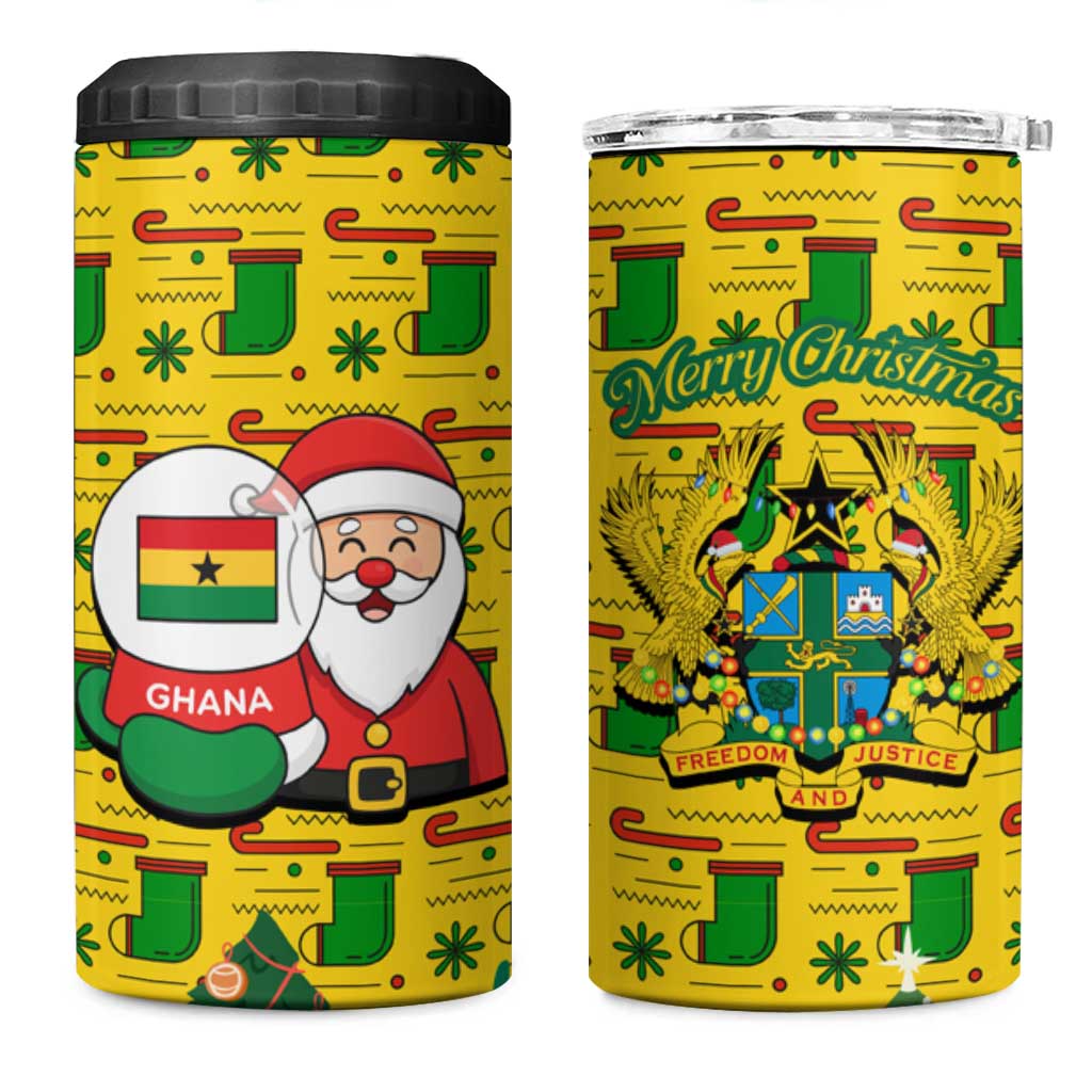 Ghana Christmas 4 in 1 Can Cooler Tumbler Santa Ornament National Coat of Arms and Festive - African Pride