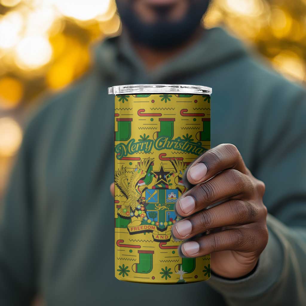 Ghana Christmas 4 in 1 Can Cooler Tumbler Santa Ornament National Coat of Arms and Festive - African Pride