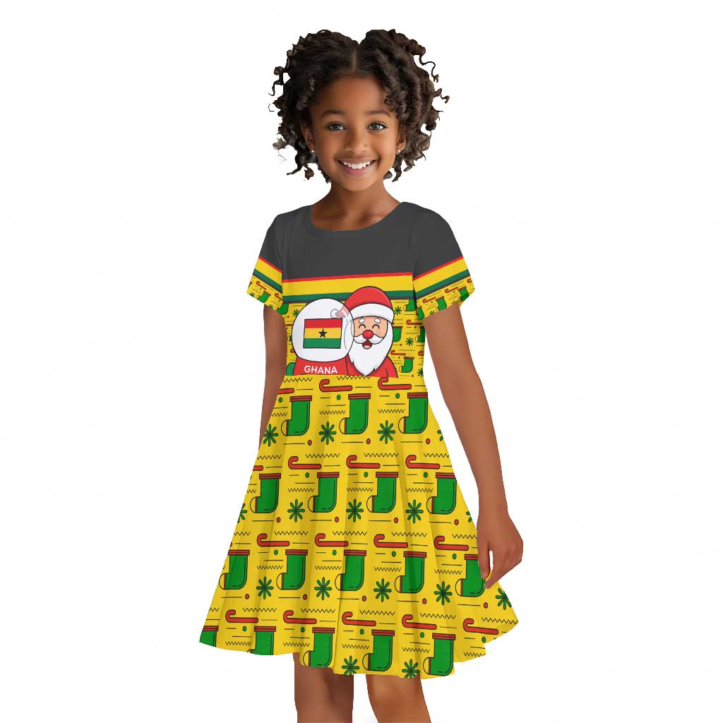 Ghana Christmas Kid Short Sleeve Dress Santa Ornament National Coat of Arms and Festive - African Pride