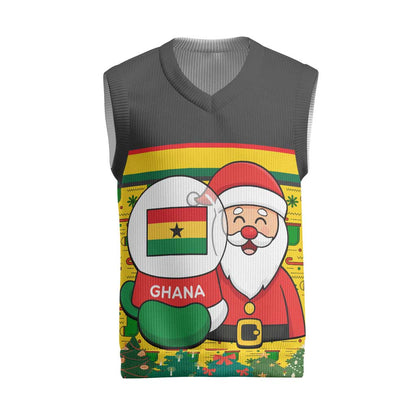 Ghana Christmas Knitted V-Neck Vest Santa Ornament National Coat of Arms and Festive - African Pride