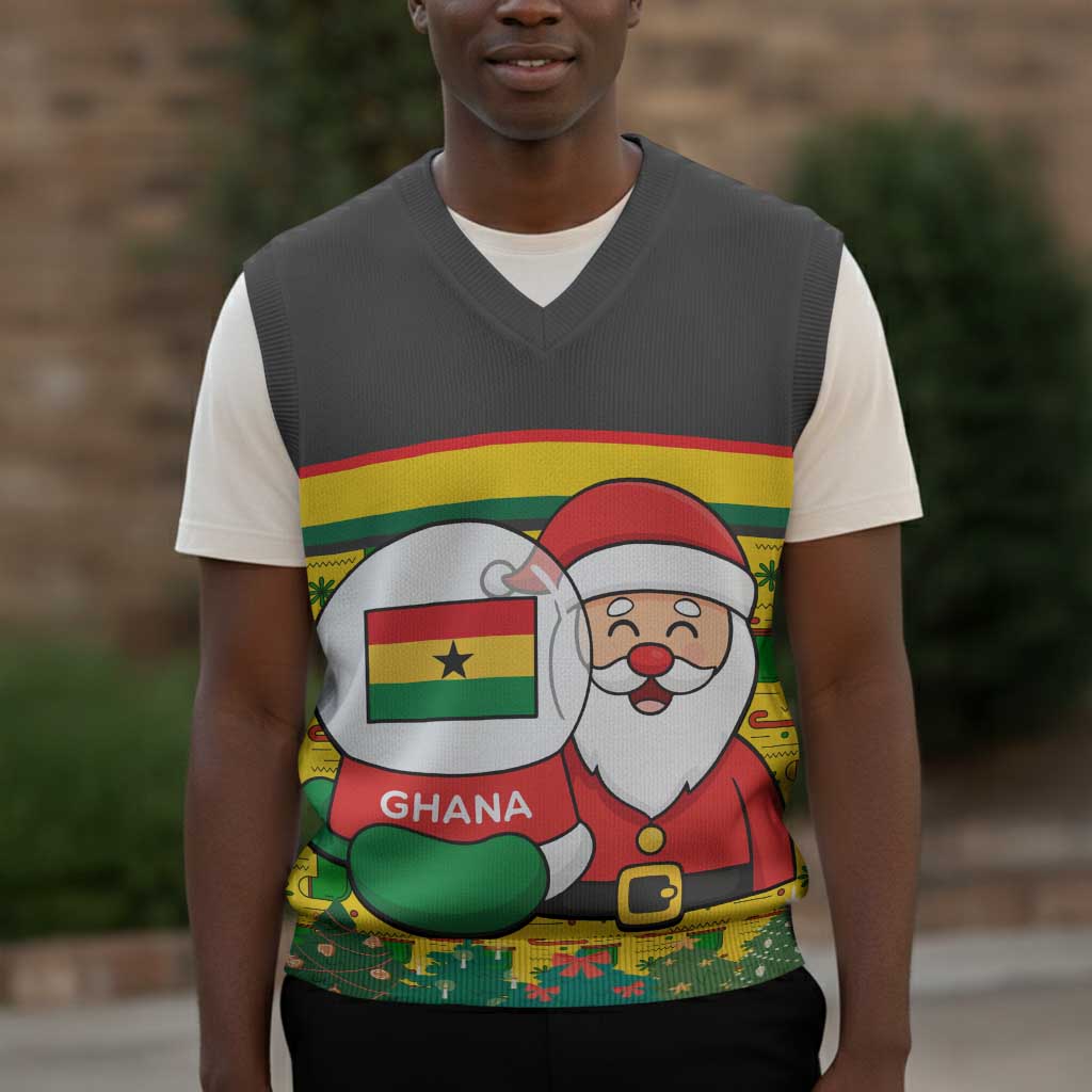 Ghana Christmas Knitted V-Neck Vest Santa Ornament National Coat of Arms and Festive - African Pride