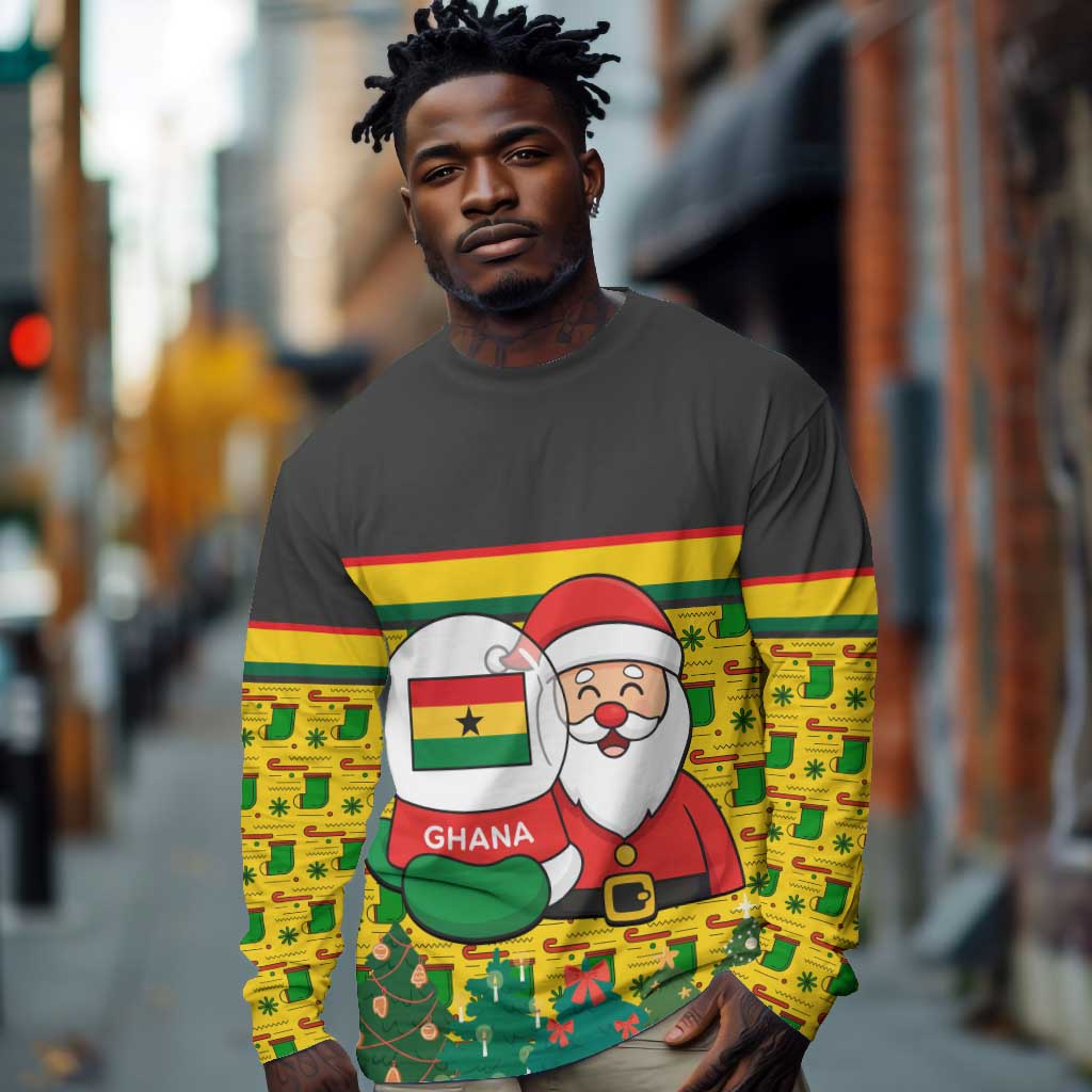 Ghana Christmas Long Sleeve Shirt Santa Ornament National Coat of Arms and Festive - African Pride