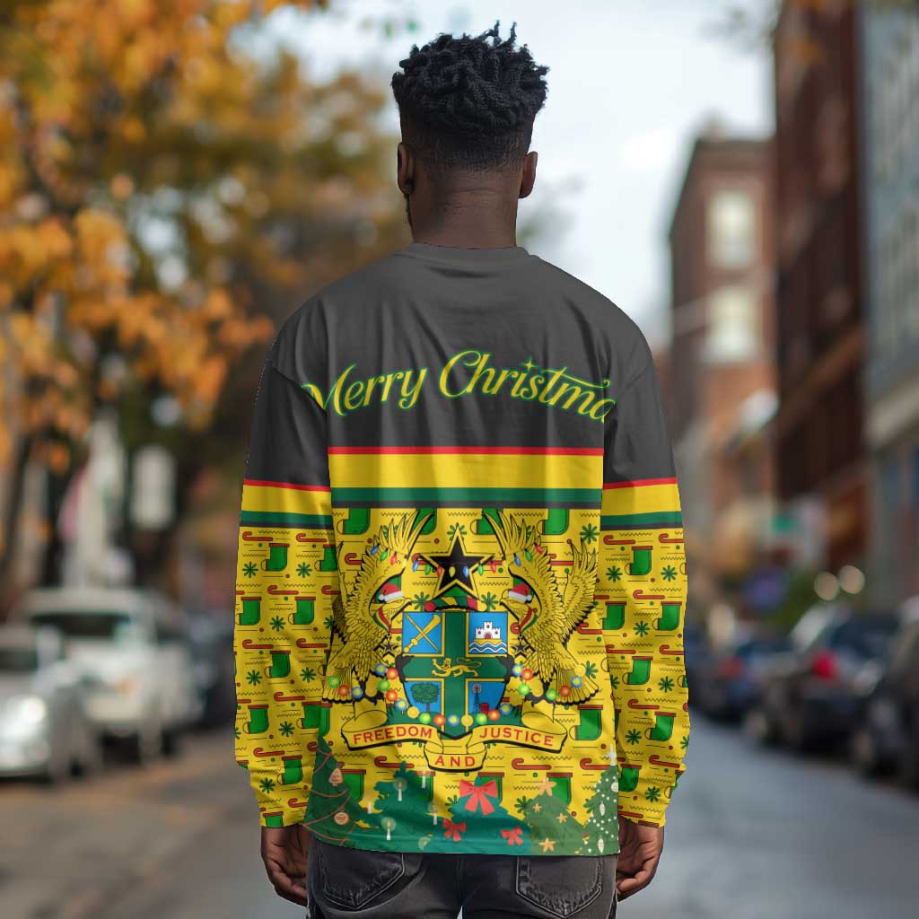 Ghana Christmas Long Sleeve Shirt Santa Ornament National Coat of Arms and Festive - African Pride