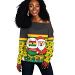 Ghana Christmas Off Shoulder Sweater Santa Ornament National Coat of Arms and Festive - African Pride