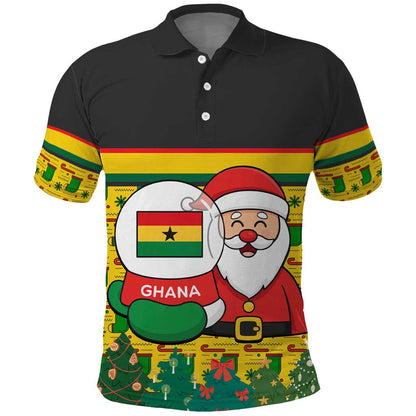 Ghana Christmas Polo Shirt Santa Ornament National Coat of Arms and Festive - African Pride