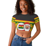 Ghana Christmas Raglan Cropped T shirt Santa Ornament National Coat of Arms and Festive - African Pride