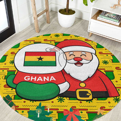 Ghana Christmas Round Carpet Santa Ornament National Coat of Arms and Festive - African Pride