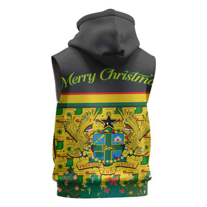 Ghana Christmas Sleeveless Zip Hoodie Santa Ornament National Coat of Arms and Festive - African Pride