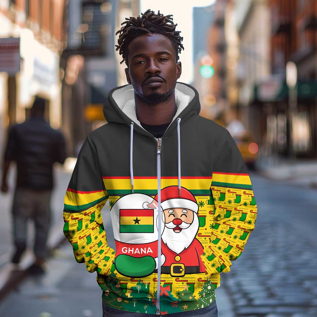 Ghana Christmas Zip Hoodie Santa Ornament National Coat of Arms and Festive - African Pride