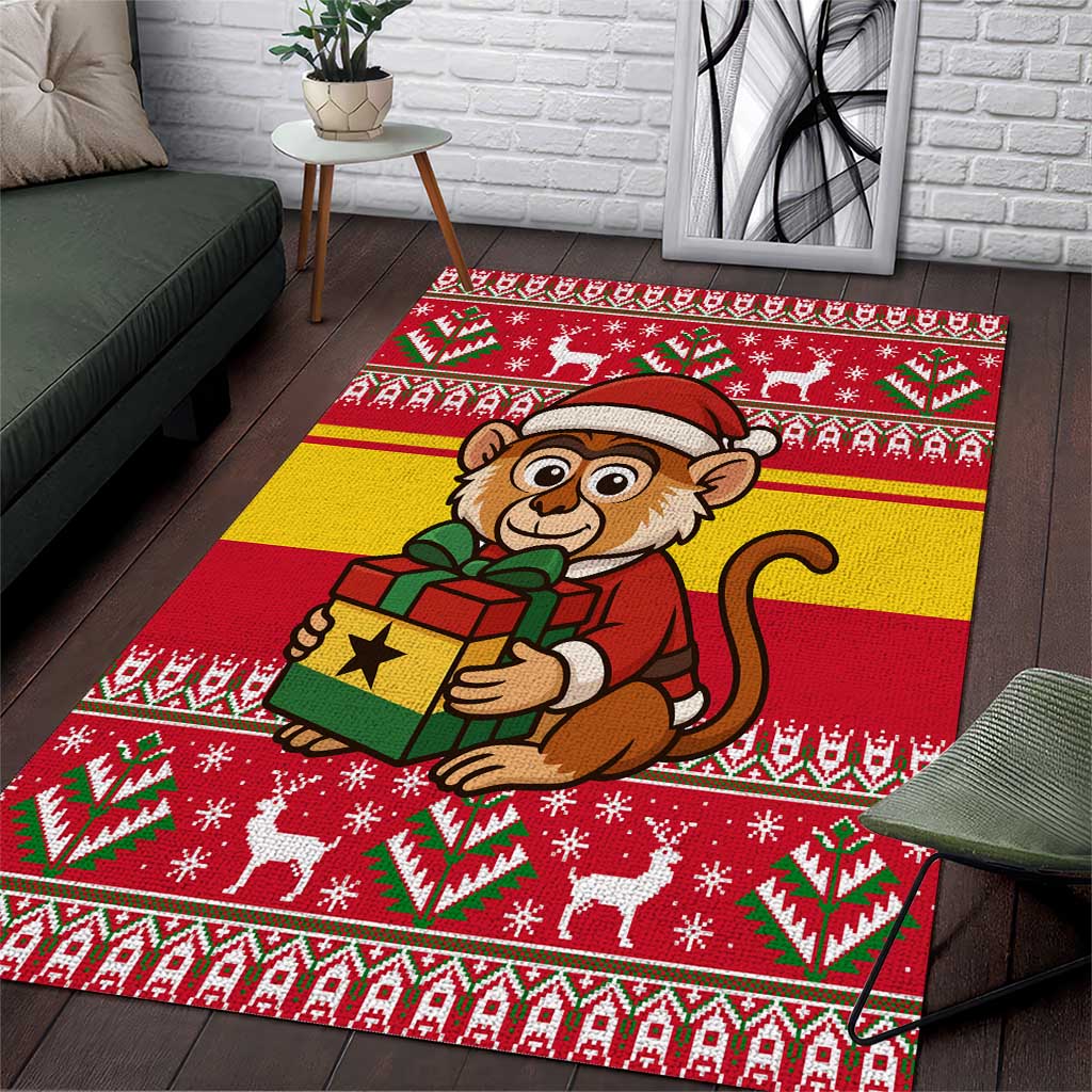 Ghana Christmas Area Rug Monkey Holding Gift Ghana Map and Festive - African Pride