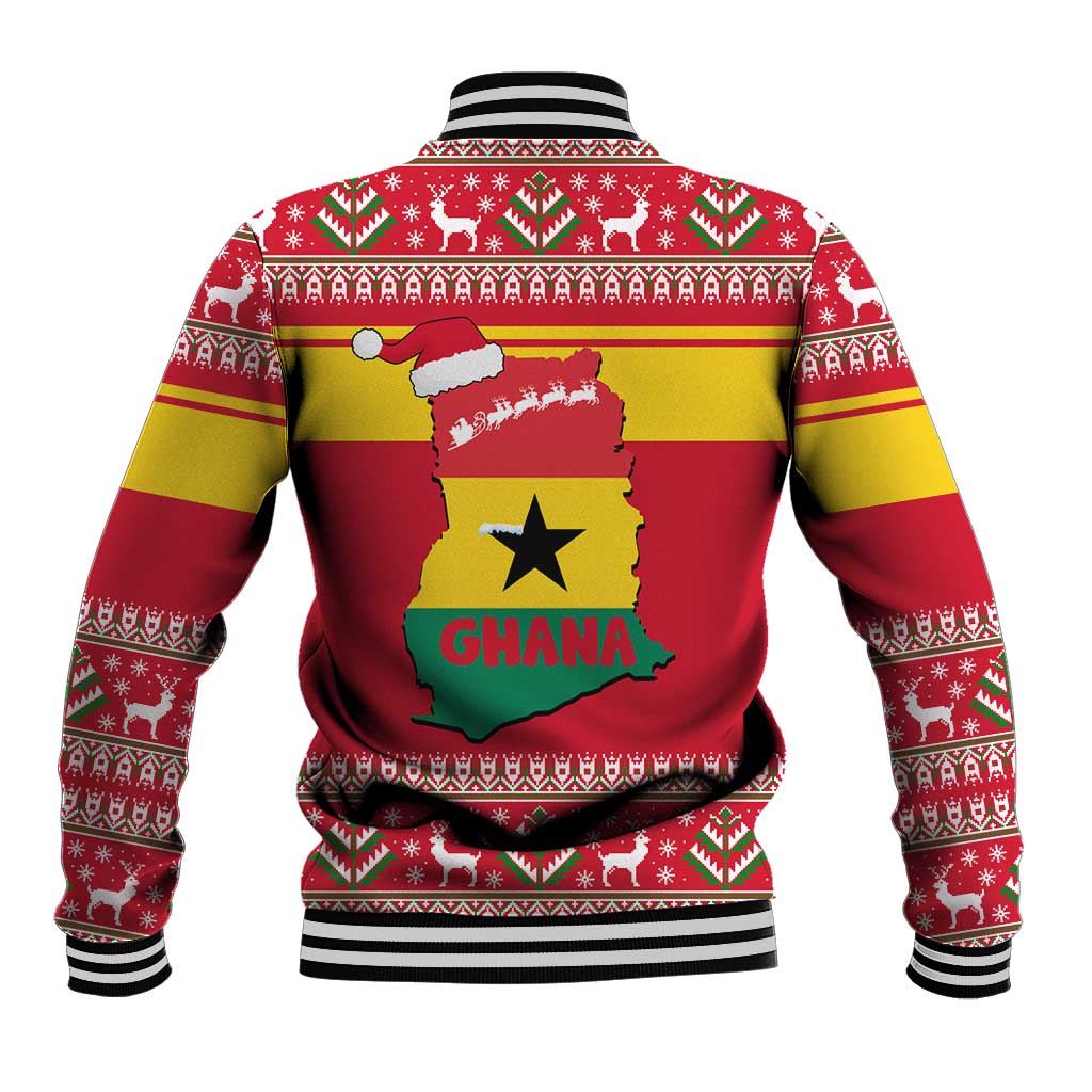 Ghana Christmas Baseball Jacket Monkey Holding Gift Ghana Map and Festive - African Pride