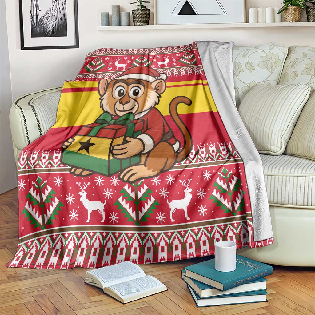 Ghana Christmas Blanket Monkey Holding Gift Ghana Map and Festive - African Pride