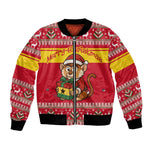 Ghana Christmas Bomber Jacket Monkey Holding Gift Ghana Map and Festive - African Pride