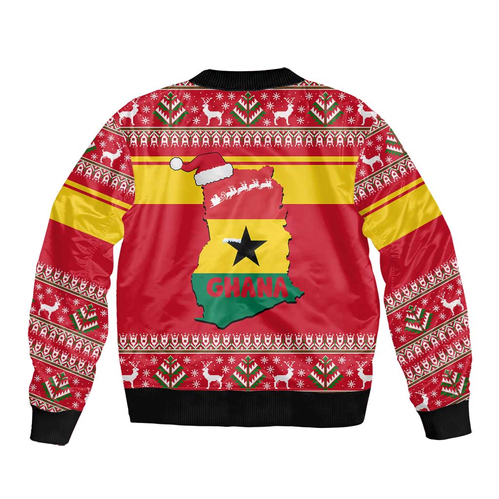 Ghana Christmas Bomber Jacket Monkey Holding Gift Ghana Map and Festive - African Pride