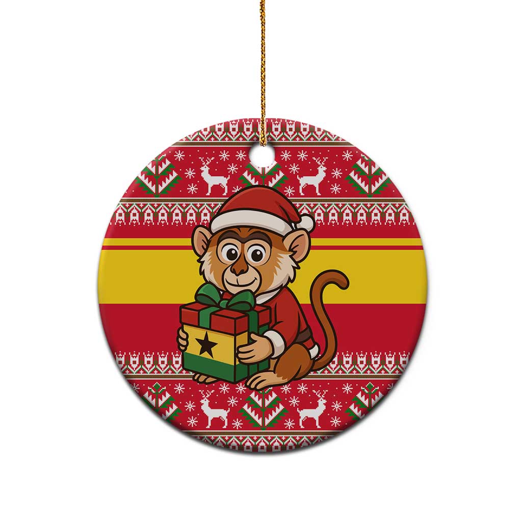 Ghana Christmas Ceramic Ornament Monkey Holding Gift Ghana Map and Festive - African Pride