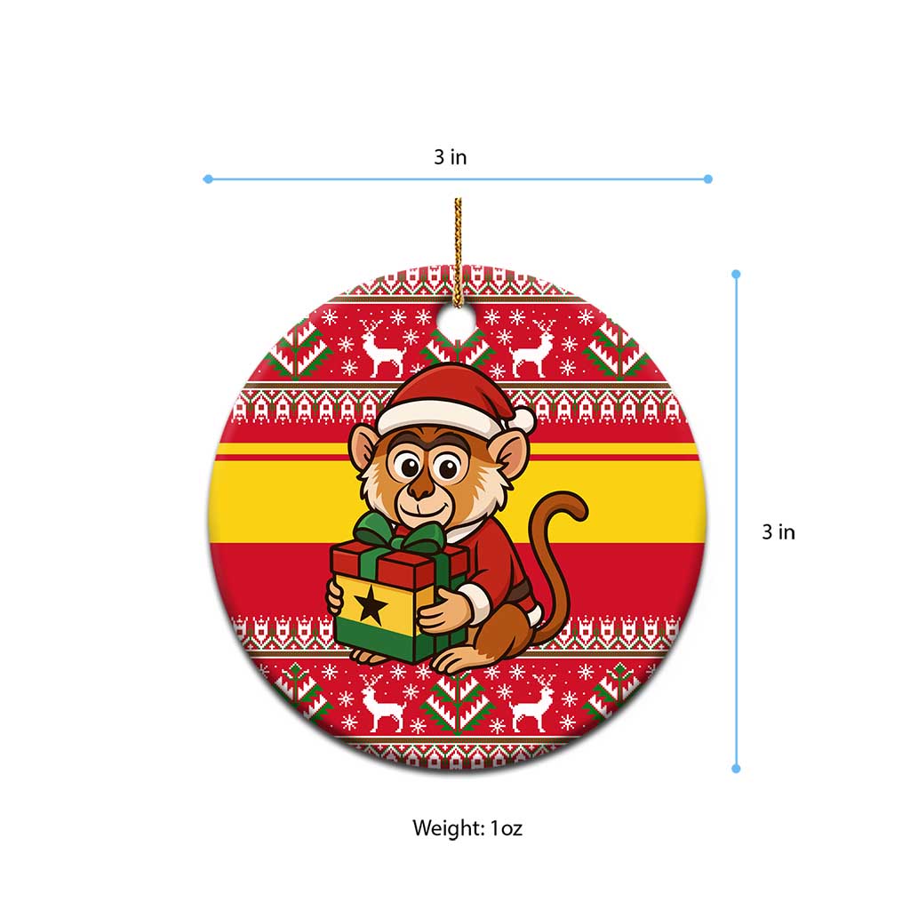 Ghana Christmas Ceramic Ornament Monkey Holding Gift Ghana Map and Festive - African Pride