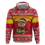 Ghana Christmas Hoodie Monkey Holding Gift Ghana Map and Festive - African Pride