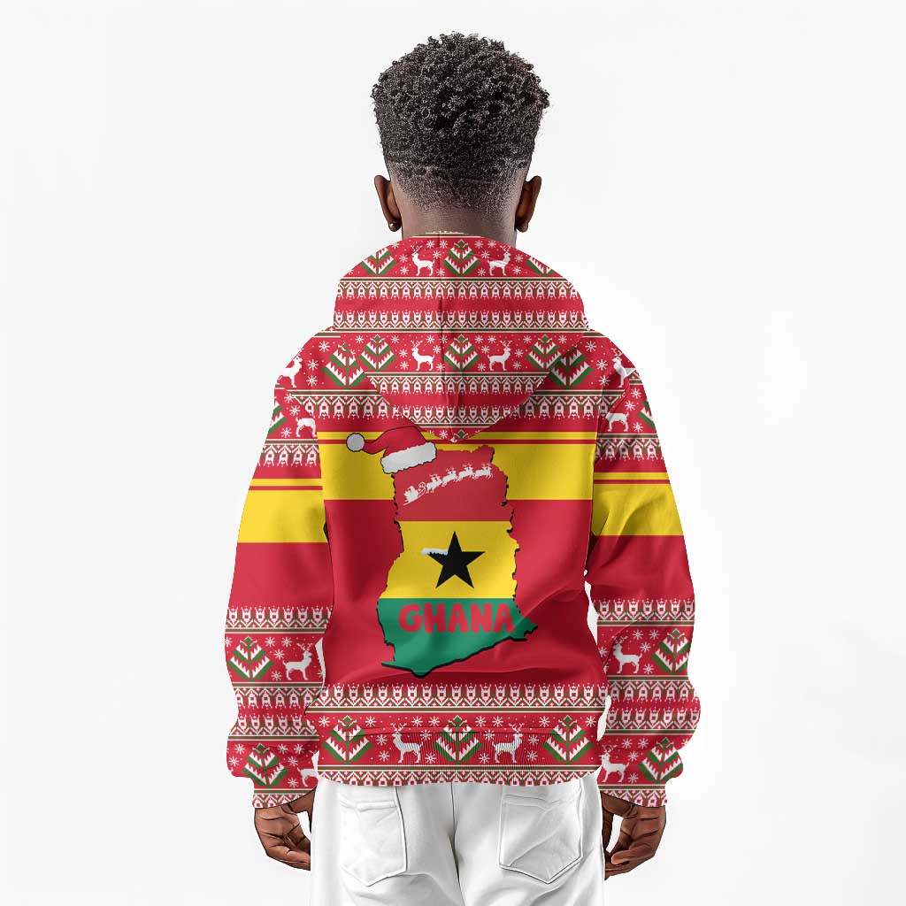 Ghana Christmas Kid Hoodie Monkey Holding Gift Ghana Map and Festive - African Pride