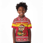 Ghana Christmas Kid Polo Shirt Monkey Holding Gift Ghana Map and Festive - African Pride