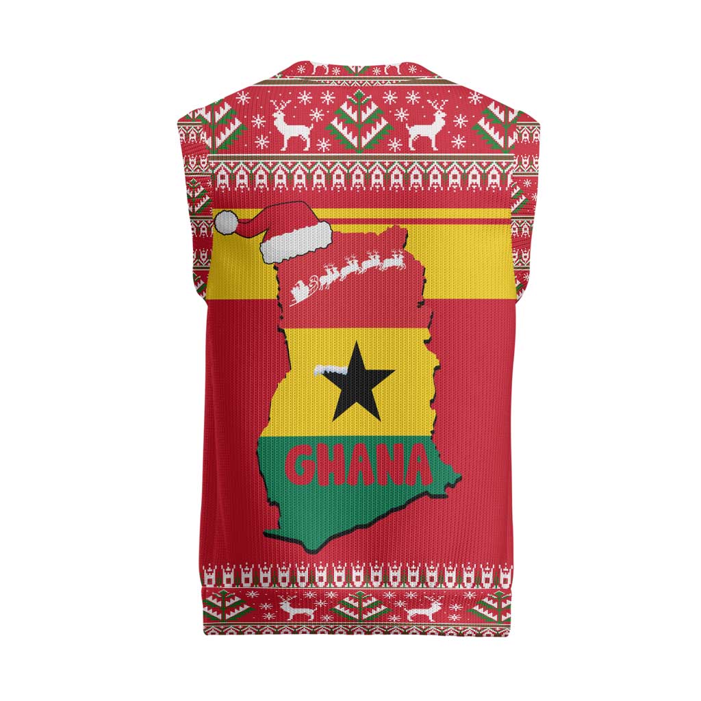 Ghana Christmas Knitted V-Neck Vest Monkey Holding Gift Ghana Map and Festive - African Pride
