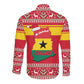 Ghana Christmas Long Sleeve Button Shirt Monkey Holding Gift Ghana Map and Festive - African Pride