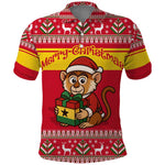 Ghana Christmas Polo Shirt Monkey Holding Gift Ghana Map and Festive - African Pride