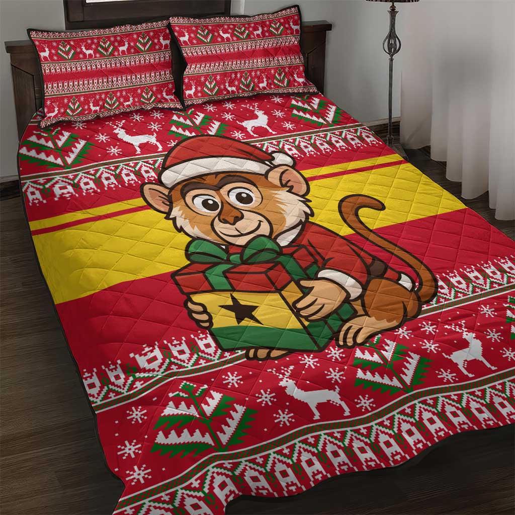 Ghana Christmas Quilt Bed Set Monkey Holding Gift Ghana Map and Festive - African Pride