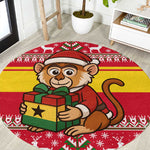 Ghana Christmas Round Carpet Monkey Holding Gift Ghana Map and Festive - African Pride
