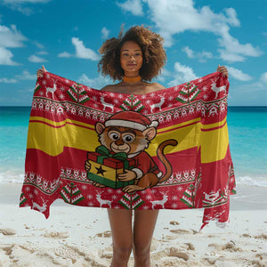 Ghana Christmas Sarong Monkey Holding Gift Ghana Map and Festive - African Pride