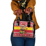 Ghana Christmas Shoulder Handbag Monkey Holding Gift Ghana Map and Festive - African Pride