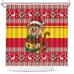 Ghana Christmas Shower Curtain Monkey Holding Gift Ghana Map and Festive - African Pride