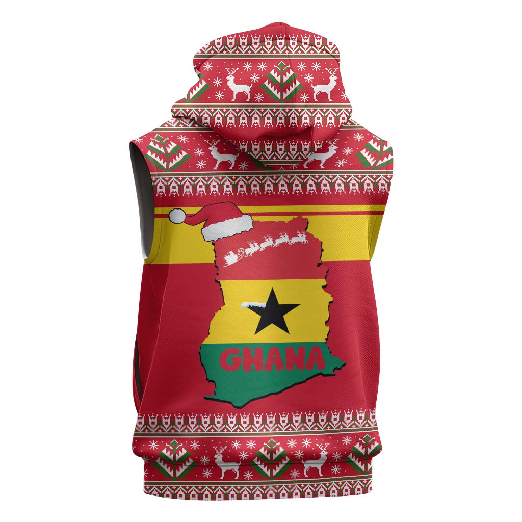 Ghana Christmas Sleeveless Zip Hoodie Monkey Holding Gift Ghana Map and Festive - African Pride