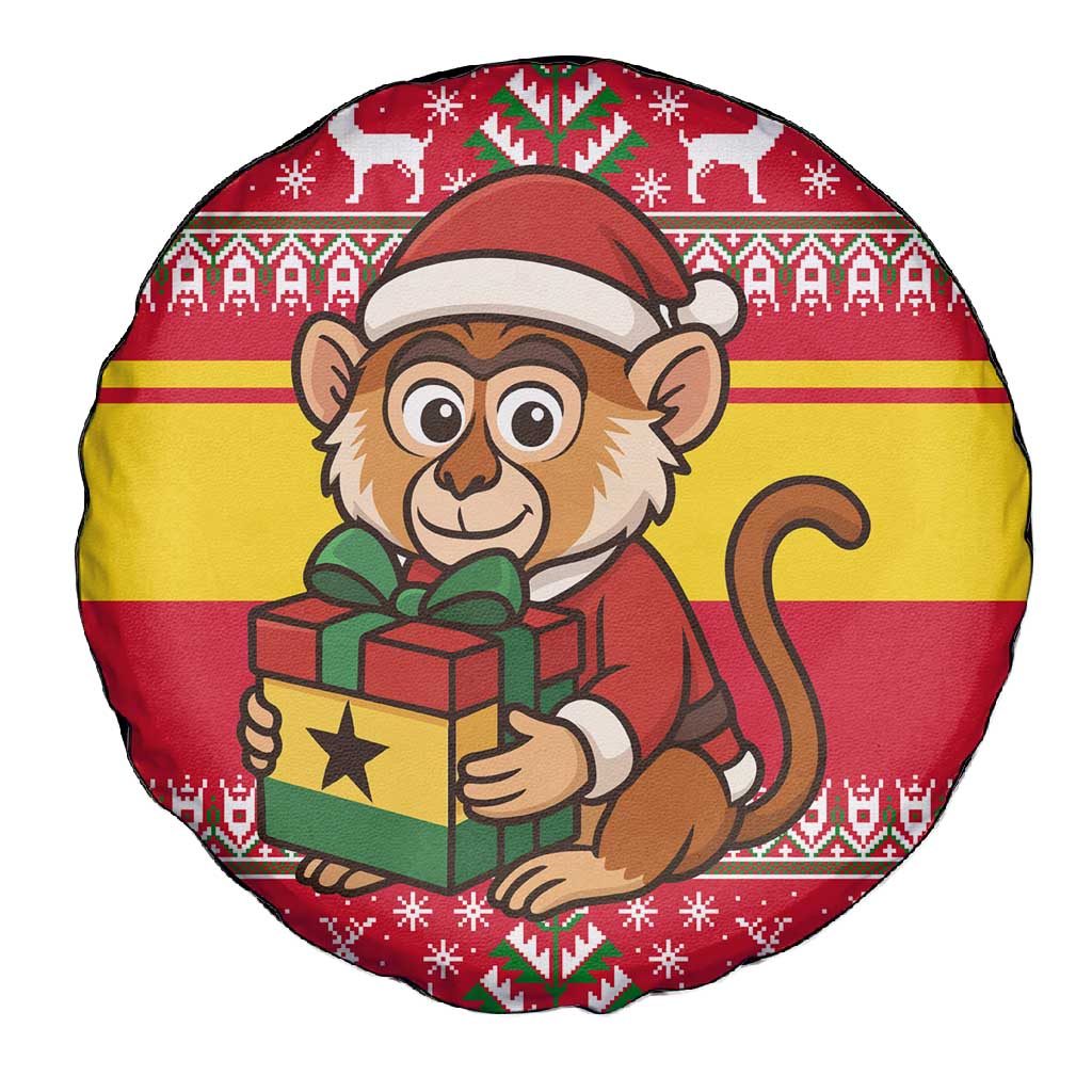 Ghana Christmas Spare Tire Cover Monkey Holding Gift Ghana Map and Festive - African Pride