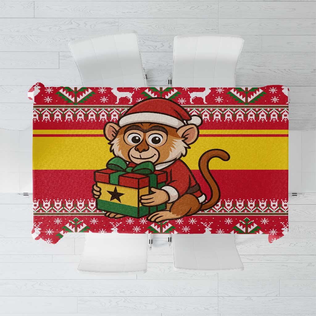 Ghana Christmas Tablecloth Monkey Holding Gift Ghana Map and Festive - African Pride